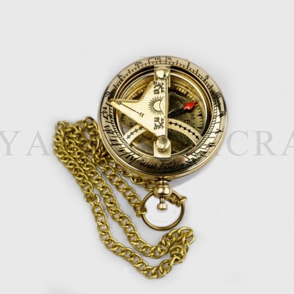 Brass Sundial Compass with Leather Cover 2 " Perfect Travel Companion Gift - Picture 3 of 5